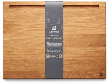 Edeldings Schneide- und Servierbrett aus hochwertiger Eiche 40 х 30 cm groß mit Tablethalterung | Antibakterielles Küchenbrett aus Europa | Servierbrett, Frühstücksbrett, Holzbrett aus massiv Holz