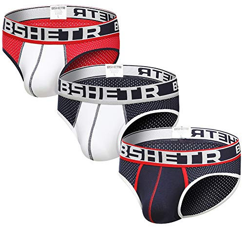 Men's Underwear Briefs 5-Pack Cotton Mesh Style Low Rise Multi Color Soft Underpant (R389,M)