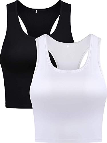 Damen Crop Tank Top Baumwolle Basic Ärmellos Racerback Kurz Sport Crop Top für Damen Mädchen Tägliches Tragen (Farbe Set 2, Medium)