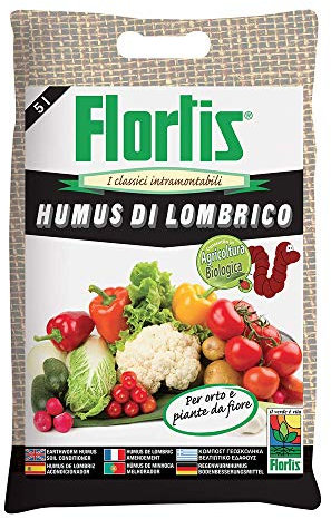 Flortis Humus di Lombrico - Sacco da 5 Litri - Nutrimento Organico per concimare