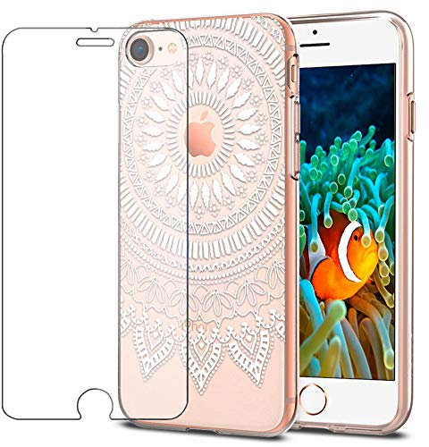 MadBee iPhone 8 / iPhone 7 Case + Tempered Glass Screen Protector, Colorful Pattern Printed Design Clear Soft Flexible TPU Protective Cover Case for Apple iPhone 8 / iPhone 7 4.7 (White 3)