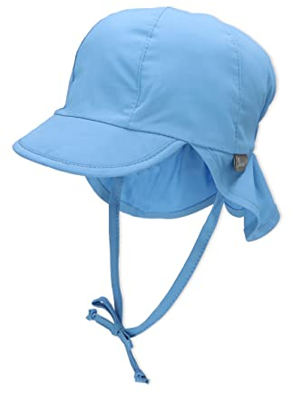 Sterntaler Schirmmütze Nacken Basic - Unisex Baby- und Kinder Mütze mit Nackenschutz, Ohrenklappen und Bindeband - UV-Schutz 50+ Hut aus Popeline (Bio) - Sommer Kopfbedeckung - samtblau, Größe 39