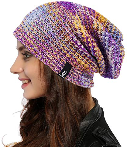 Ruphedy Damen Beanie Mütze Winter Long Oversized Slouchy Beany Strickmütze B08 (B08w-Lila/Multi)
