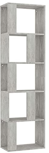 vidaXL Bücherregal Raumteiler mit 5 großen Fächern Wandregal Standregal Aktenregal Raumtrenner Büroregal Regal Betongrau 45x24x159cm Holzwerkstoff