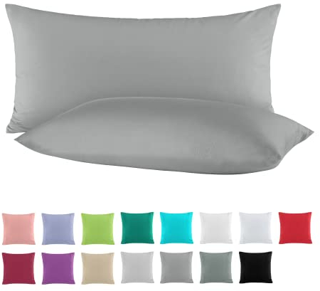 BaSaTex Doppelpack Baumwolle Renforcé Kissenbezug 40x80 cm | Kissenbezüge aus 100% Baumwolle | Kissenhüllen in Stahlgrau Dunkelgrau