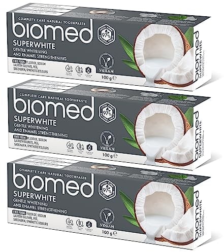 Biomed Superwhite 97% Natural Whitening Toothpaste | Enamel Strengthening | Coconut Flavour, Vegan, SLES Free 100g (Pack of 3)