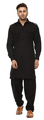 Royal Kurta Traje Pathani de algodón para hombre, Negro, 42