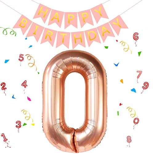 Folienballon Rosegold Zahl 0 - Riesen Folienballon 100cm, Geburtstagsdeko Mädchen Ballon Zahl Deko zum Geburtstag, Luftballon Geburtstag Zahl 0 - Fliegt mit Helium