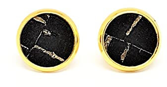 Ohrstecker gold rund 8 mm Kork schwarz mit Goldeinschlüsse - vegan handmade Made in Germany