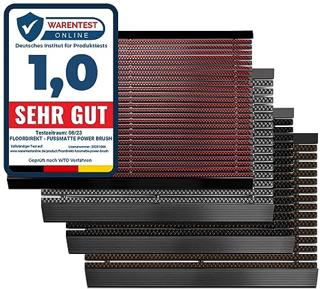 Floordirekt Fußmatte Power Brush 60 x 90 cm, Rot - Schmutzfangmatte Fußabtreter für außen und innen - Fussmatte Schuhabstreifer Türmatte