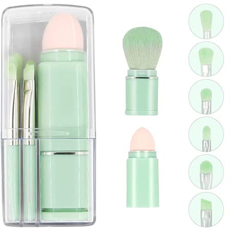 Meecaa 8-in-1 einziehbares Make-up-Pinsel-Set, Concealer-Pinsel, abgeschrägter Augenbrauenpinsel, loser Puderpinsel, Beauty-Schwamm, multifunktionale Kosmetik-Pinsel, tragbarer Gesichtspuder,
