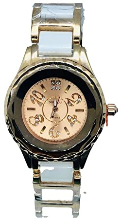 ale Orologio Donna effetto oro rosa Quarzo cinturino perlato cassa interna in acciaio con brillantini Orologio da Polso elegante