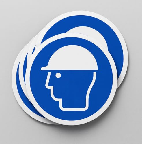 Mandatory Sign Head Protection Self Adhesive Vynil 5,5 in. / 14 cm Health and Safety Sign Stickers Risk Prevention Sign (14 cm, Head Protection)