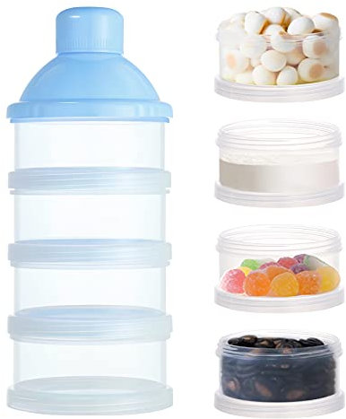 Portable Milk Powder Dispensers Pot, Milk Powder Case, 4 Layer Formula Powder Pots Dispenser Snacks Case Candy Storage Container Box (Blue)