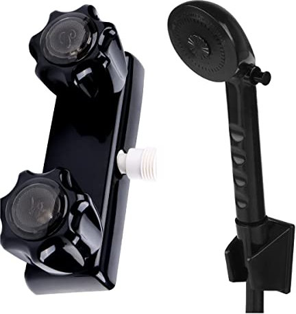 Robinet de Douche pour Camping-Car avec Pomme de Douche et Tuyau – Pièces de Douche extérieures Non métalliques on-Off pour Camping-Cars, cinquième Roues, Camping-Cars, remorques de Voyage,