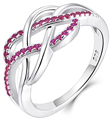 YL Keltischer Ring 925 Sterling Silber Juli Geburtsstein Rubin Jubiläum Ewigkeit Unendlichkeit Keltischer Knotenring für Damen(Größe 58）