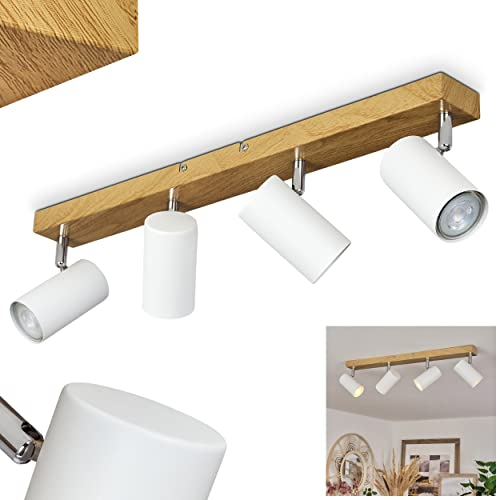 HOFSTEIN Deckenleuchte Javel, moderne Deckenlampe aus Metall in Weiß/Holzoptik/Chromfarben, moderne Leuchte mit verstellbaren Strahlern, 4-flammig, 4 x GU10, ohne Leuchtmittel
