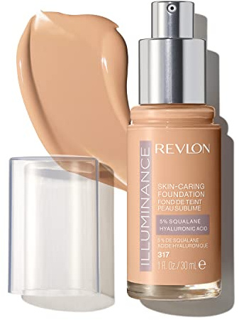 Revlon Illuminance Skin-Caring Liquid Foundation, Hyaluronic Acid, Hydrating and Nourishing Formula with Medium Coverage, 317 Tan Sand, 1 fl oz