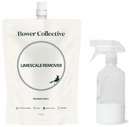 Bower Collective Natural Limescale Remover Spray with Glass Dispenser, Bathroom Cleaner & Shower Screen Cleaner, Multi Surface Cleaner for Lime Scale Removal, 1 Litre & Dispenser Starter Kit