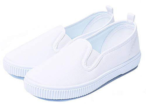 Kids Sneakers Athletic Running Tennis Sport Shoes Light Weight Slip on White,1 UK
