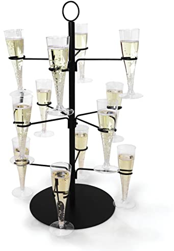 Upper Midland Products Cocktail Tree Stand, Wine Glass Flight Tasting Display - 3 Tier, 12 Holders - Black Metal Base - Triangular Stemware Display Stand