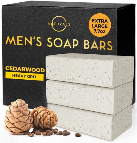 O NATURALS 7.76 oz (3PC) Exfoliating Soap Bar Cedarwood - Heavy Grit Mens Soap - All Natural Exfoliation Bar Soap for Men - Apricot Kernels Bar Soap - Face Soap Bar - Moisturizing Mens Face Bar Soap