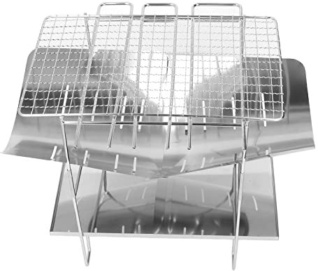 Campinggrills, tragbarer faltbarer Lagerfeuer-Holzkohlegrill aus Edelstahl, leichte Feuerstelle für Reisen, Kochen im Freien, Bushcraft, Picknicks, Garten, Balkon und Strand
