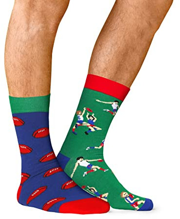 Benefeet Sox Coole Fußballsocken für Herren, Jungen, verrückter Ball, Gaming-Socken, lustige Outdoor-Sportsocken, Fußball-Bowlingsocken, Geschenke für Unisex, Rugby-Fußball, Mismatched