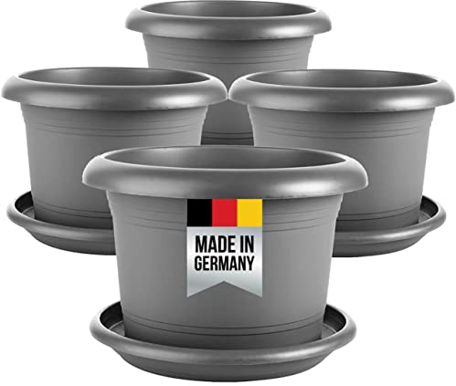 2friends Anna - Lot de 4 pots de fleurs avec soucoupe - Diamètre extérieur : 30 cm - Grand extérieur - Avec trous - Anthracite