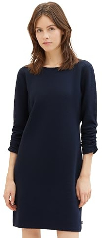 Tom Tailor Denim Damen Basic Kleid mit Raffarm, 10668 - Sky Captain Blue, L
