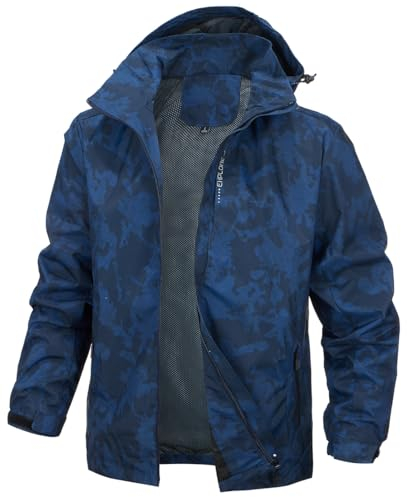 PADOLA Veste Homme mi Saison Veste de Pluie Homme Coupe Vent imperméable Blousons Printemps été Softshell Camouflage Legere Manteau Automne Hiver (1 Bleu 3XL)
