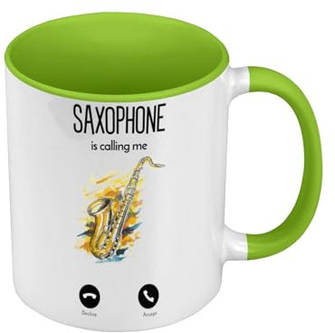 Tasse, Farbe Premium, Grün – Saxophon Is Calling Me Music Instrument – Tasse mit Henkel und farbigem Innenfutter