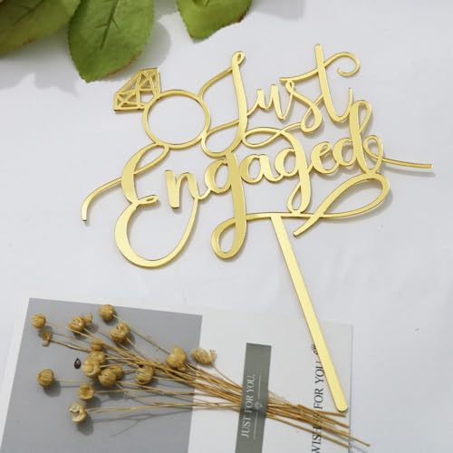 Sodasos Tortenaufsatz Just Engaged für Verlobungs-Party-Dekorationen, Verlobungsringschild, We're Engaged-Kuchenaufsätze (doppelseitiges goldenes Acryl)
