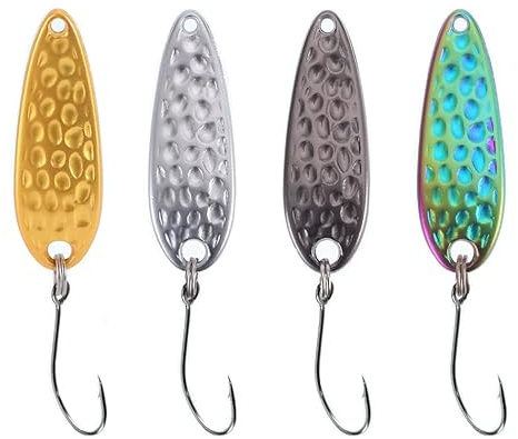 OriGlam 4 cucchiaini da pesca, esche da pesca, luccio, trota, cucchiai, spinner, esche rigide per spigola, trota, luccio
