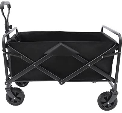 LANNADD Klappbarer Bollerwagen, Gartenwagen für Draußen Klappbar Handwagen Transportkarre, Mit Becherhalter und Verstellbarem Griff Ideal für Camping und Outdoor-Shopping (Schwarz)