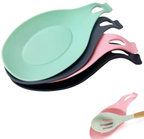 4pcs Repose CuillèRe Cuisine, Repose-Ustensiles De Cuisine En Silicone,CuillèRe Silicone Repose,Repose-Cuillère à Chaleur de Cuisine Pour La Cuisine,La Maison, La Salle à Manger(Vert,Rose,Gris,Noir)