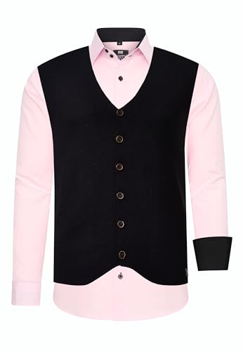 Rusty Neal Herren-Hemd-Weste 2er Set Premium Slim Fit Langarm Stretch Kontrast Hemd mit Weste Business-Hemden Freizeithemd 44_412