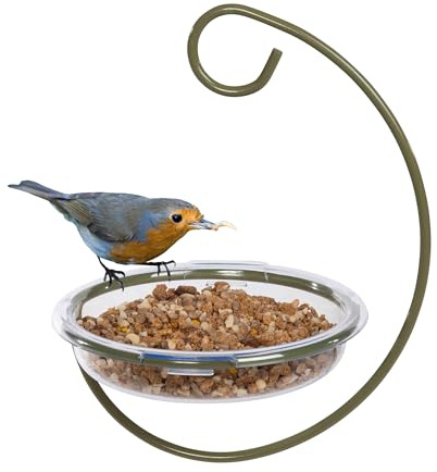 Mealworm and Robin bird feeder - Jacobi Jayne® Easy-Clean Hanging Treat Dish - Ideal for Bird Seed, Mealworms & table scraps - Hanging bird feeder for wild bird food (Hanging Treat Dish)