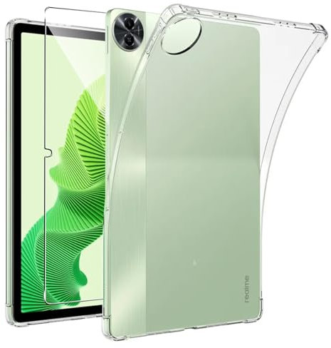 Weideworld Schutzhülle für Realme Pad 2 Tablet + Displayschutzfolie aus gehärtetem Glas, ultradünn, stoßfest, weiches TPU-Silikon, Schutzhülle für Realme Pad 2 Tablet, transparent