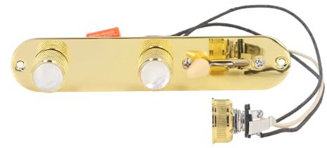 Prewired 3 Way Metal Control Plate for Telecaster Guitar with 3 Way Switch Gold Knobs (Gold)