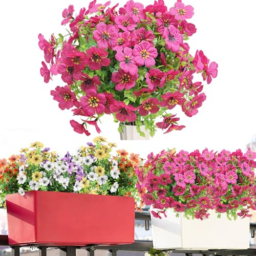 9 unidades de flores artificiales para exteriores, plantas artificiales, arbustos verdes, resistentes a los rayos UV, ramo de flores falsas, ramo de flores artificiales para jardineras de balcón,
