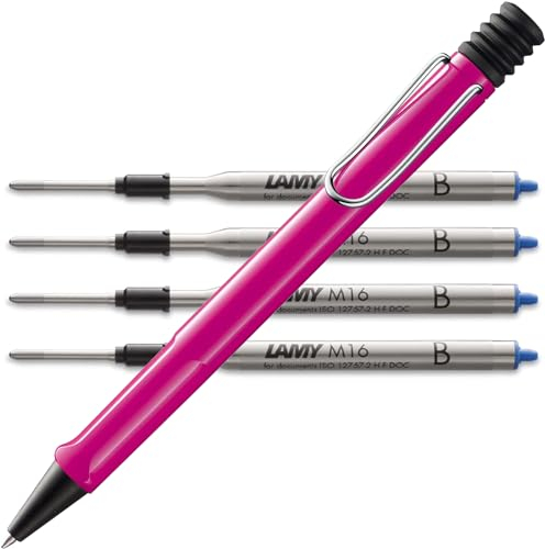 Lamy safari Kugelschreiber - mit ergonomischem Griff aus robustem ASA-Kunststoff - inkl. Großraummine M 16 in Strichbreite M in schwarz und 4 in blau B Bundle (M, pink)