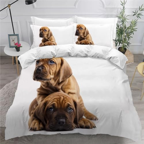ARiXIaNg Rhodesian Ridgeback Bettwäsche 200x200 3D Druck Artikel Flauschig Leicht Mikrofaser Bettwäsche-Set mit Reißverschluss Hund Tier Bettbezug mit 2 Kissenbezüge 80x80