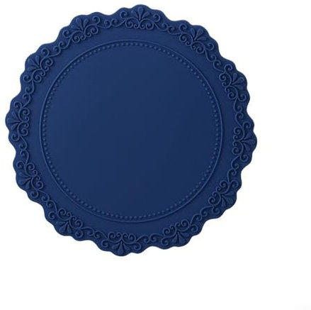 9.1 Silicone Pad Embossed Heat Cushion Placemat Round Vintage Lace Flower Placemat,Heat Resistant,23Cm Table Mat,Tableware Coaster(Dark Blue)