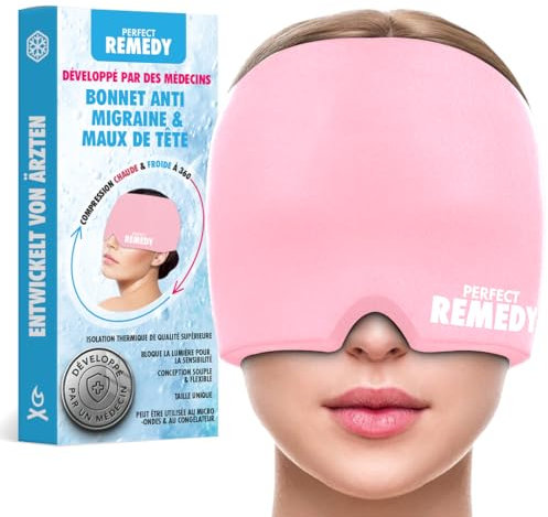 Perfect Remedy Migräne Maske, Kopfschmerzen Mütze für Wärme-/Kältetherapie, Bequeme Kühlmaske für Geschwollene Augen & Nebenhöhlenentzündung, 1 Stück, Rosa