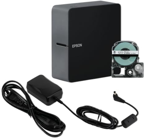 LABELWORKS Epson LW-C610PX-BLK Hochwertiger tragbarer Drucker mit AC-Adapter – Erstellen Sie Etiketten zum Basteln und Organisieren, kompatibel mit Designband, kompatibel mit Apps
