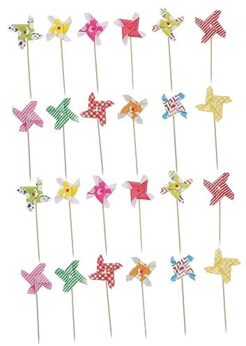Mikinona 24pcs Windmill Cake Toppers Cake Decorations Fun Cupcake Picks for Birthday Parties Unique Photography Props