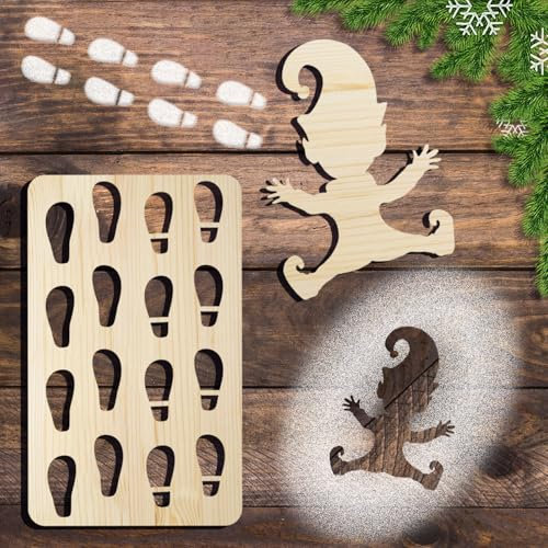 Atuoxing Stencil di Impronta di Elfo Natale, Natale Decorazioni Casa, Porta Elfo Natale Accessori in Legno, Modello di Elfo di Natale (2)