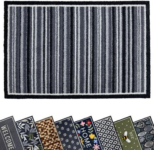 Mighty Mats Eco Flex Washable Door Mat - Highly Absorbent Anti-Slip Dirt Trapper Indoor Doormat with Anti-Curl Rubber Base - Stripe Grey, 50 x 75cm