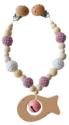 Kinderwagenkette Holz (Lila, Weiß, Fisch)